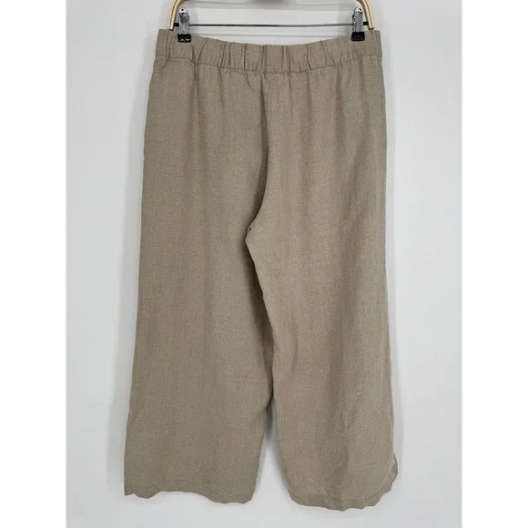 Garnet Hill Cropped Wide-Leg Linen Pants Small Sand Beige NWT Coastal Minimalist - Picture 5 of 10